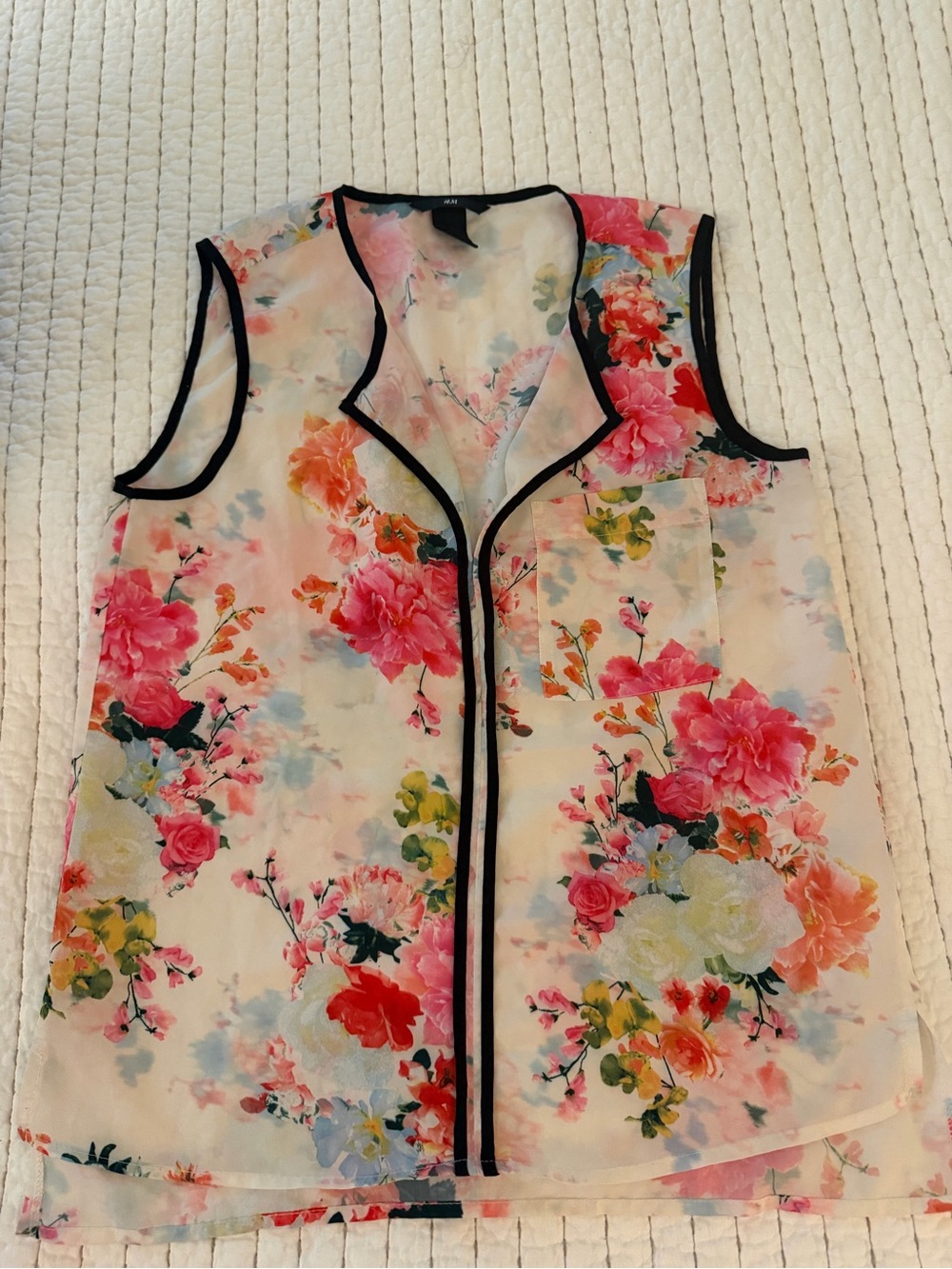 H&M Floral Sleeveless Camisole with Black Trim - Pink, Coral, Green - Picture 1 of 3